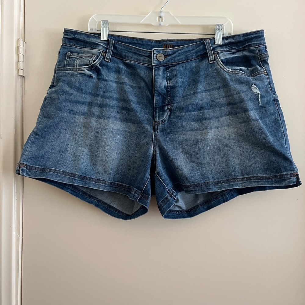 But From The Kloth Gidget Womens Shorts 18W Blue Mid Rise Wide Hem Distressed